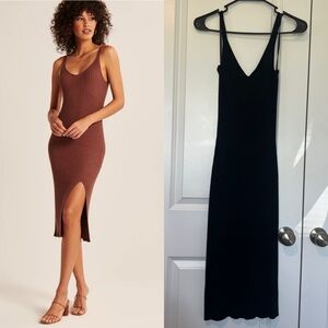 Abercrombie & Fitch V Neck Ribbed Sweater Dress in Black